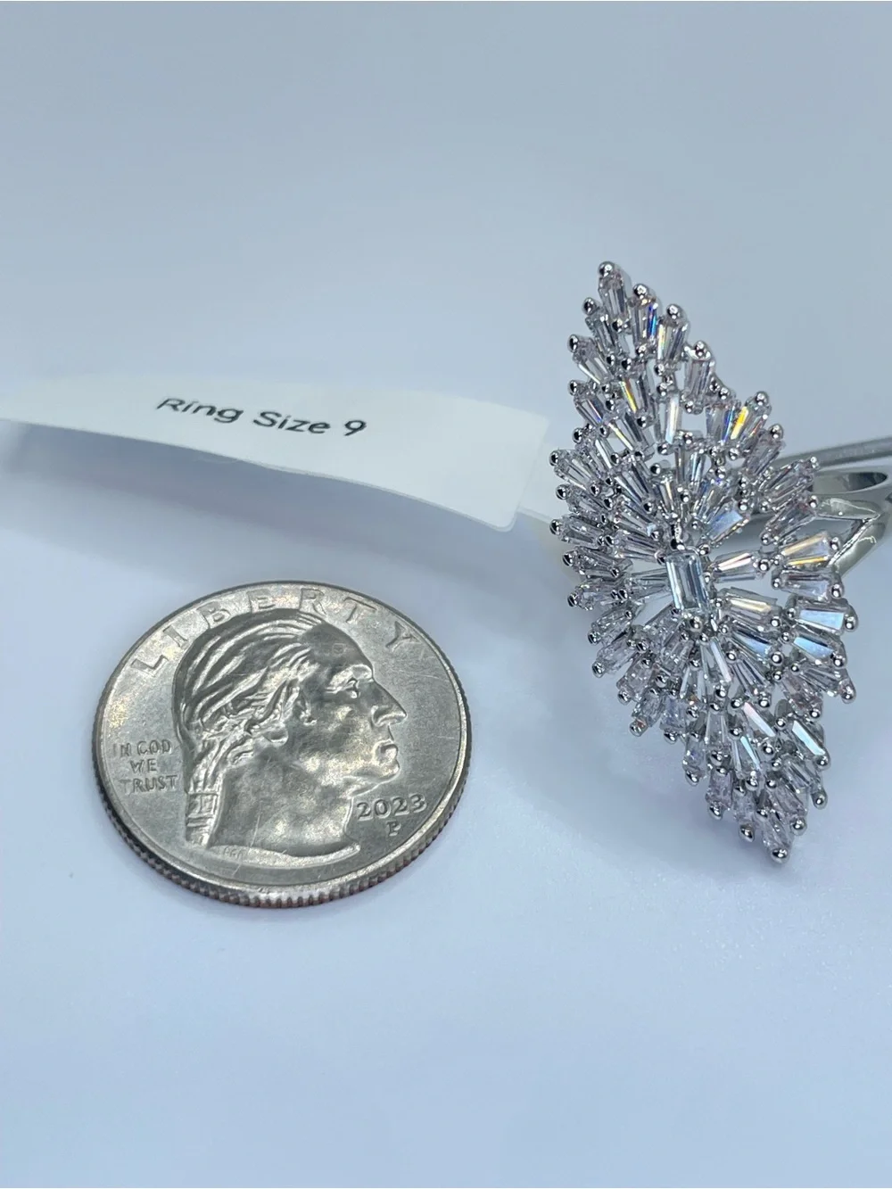 Swarovski Crystal Elements White Crystal Art Deco Statement Ring Sz 9 Bold